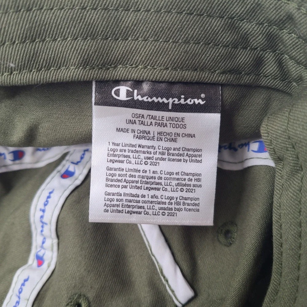 Champion Hat Strapback (Fits Small) Green White Script Logo Casual Brand Cotton